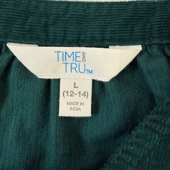 Time And Tru Green Puff Sleeve Corduroy Long Sleeve Top Women's Size L Large - Picture 3 of 10